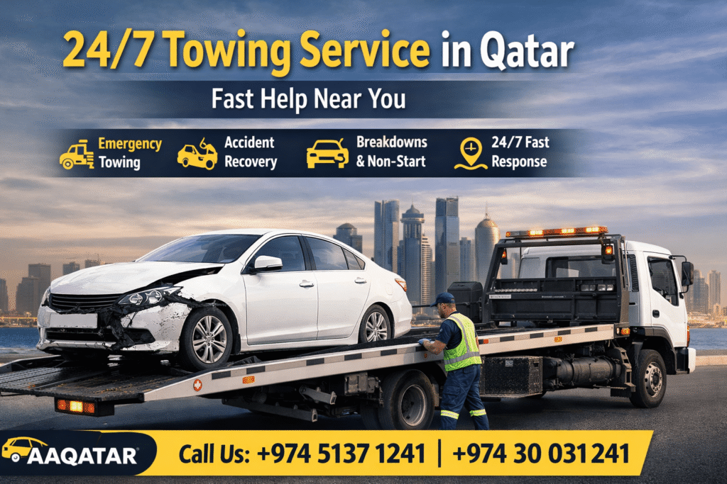 Towing service in Qatar by AAQATAR providing emergency vehicle towing