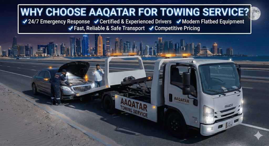Towing service in Qatar by AAQATAR providing emergency vehicle towing
