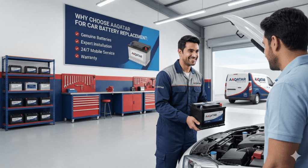 Car battery replacement service in Qatar by AAQATAR at roadside