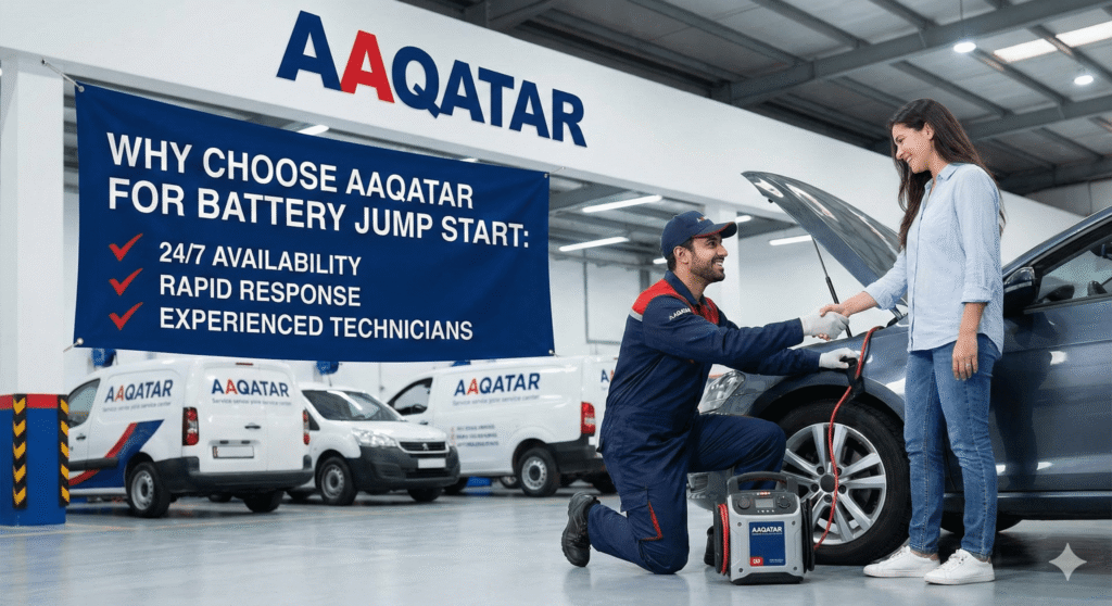 Battery jump start service in Qatar by AAQATAR for dead car battery