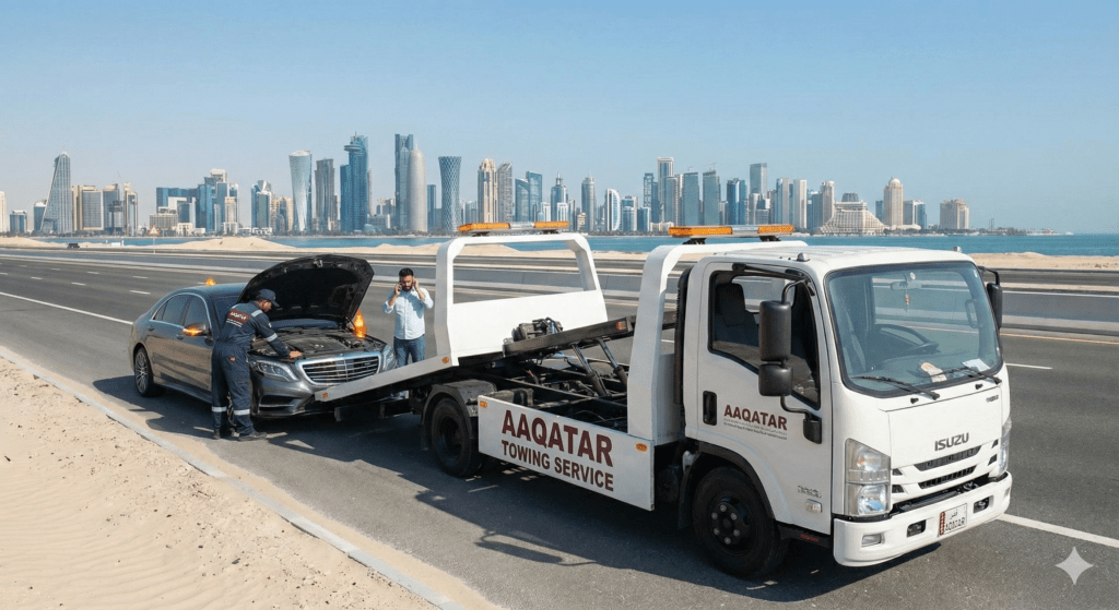 Towing service in Qatar by AAQATAR providing emergency vehicle towing