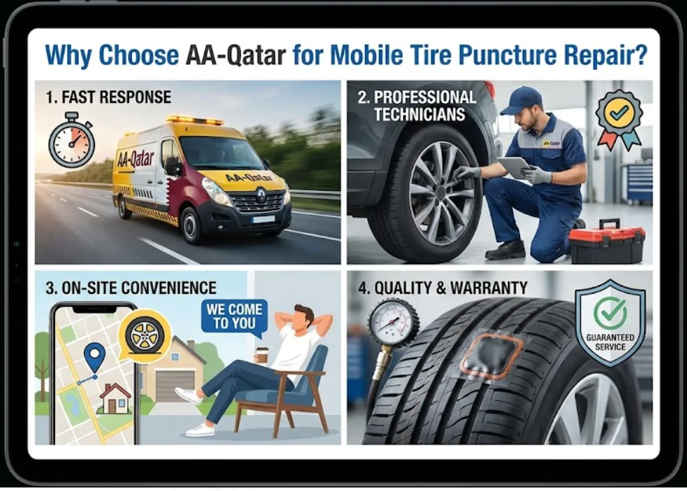 Mobile tire puncture repair service in Qatar by AAQATAR at roadside
