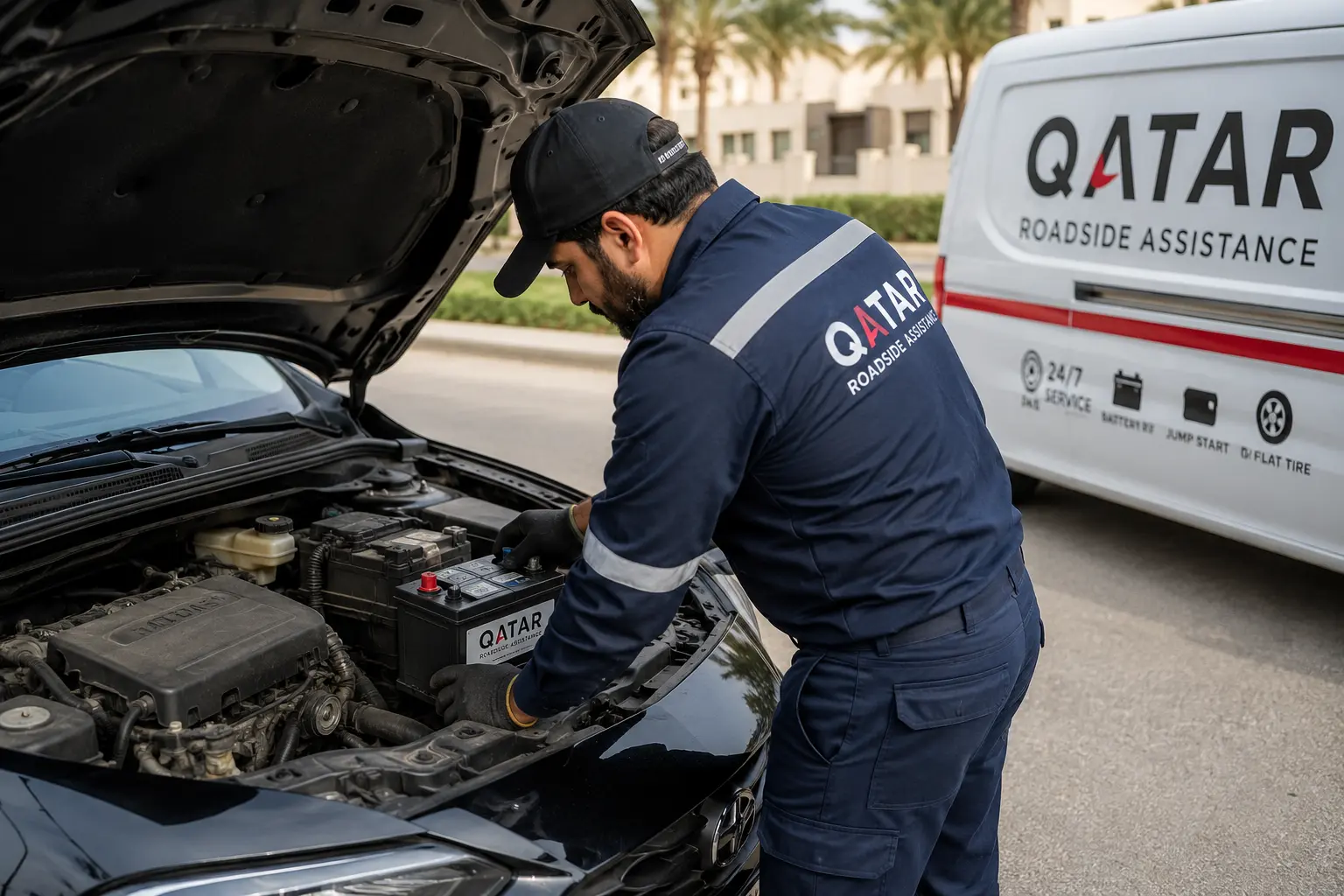 Car battery installation at customer location
