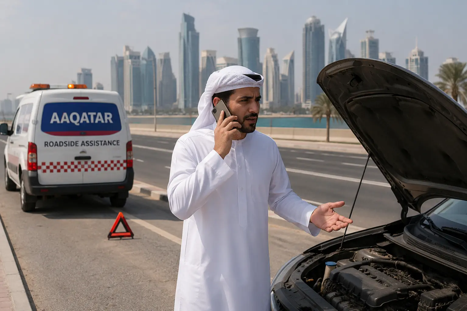 Customer calling roadside assistance in Qatar